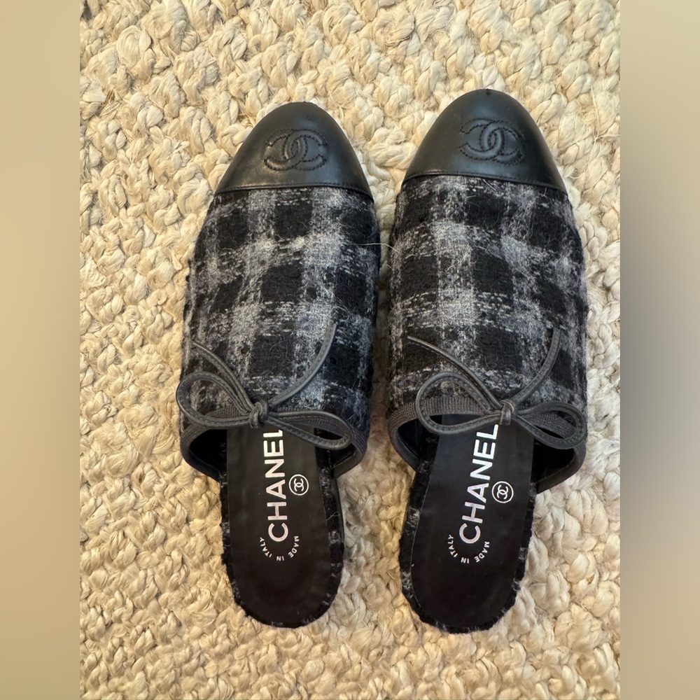 Chanel tweed mules